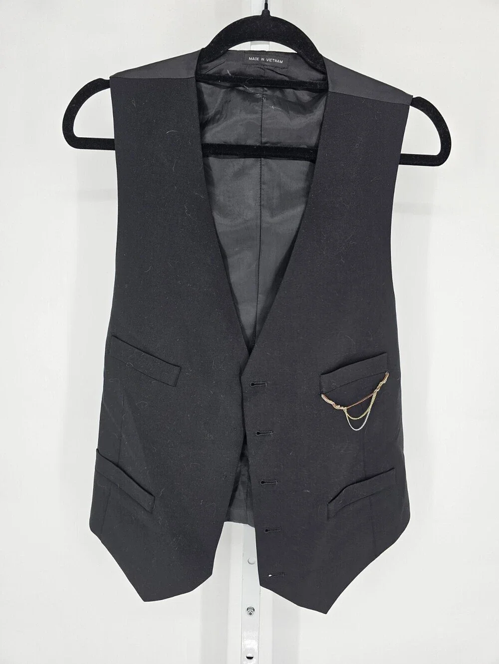 Kenneth Cole Reaction Mens Sz M Suit Vest Black w/ Gold Silver Skull Steampunk